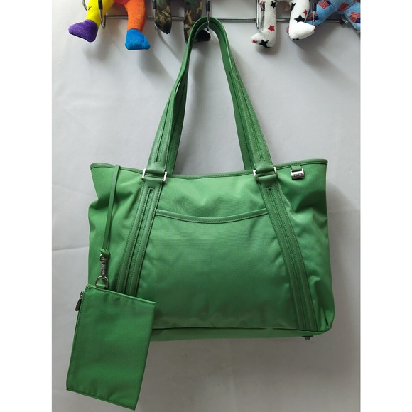 Tumi Ballistic Green Nylon Double Handle Zipper Tote Bag W/ Coin Wallet - Picture 1 of 16